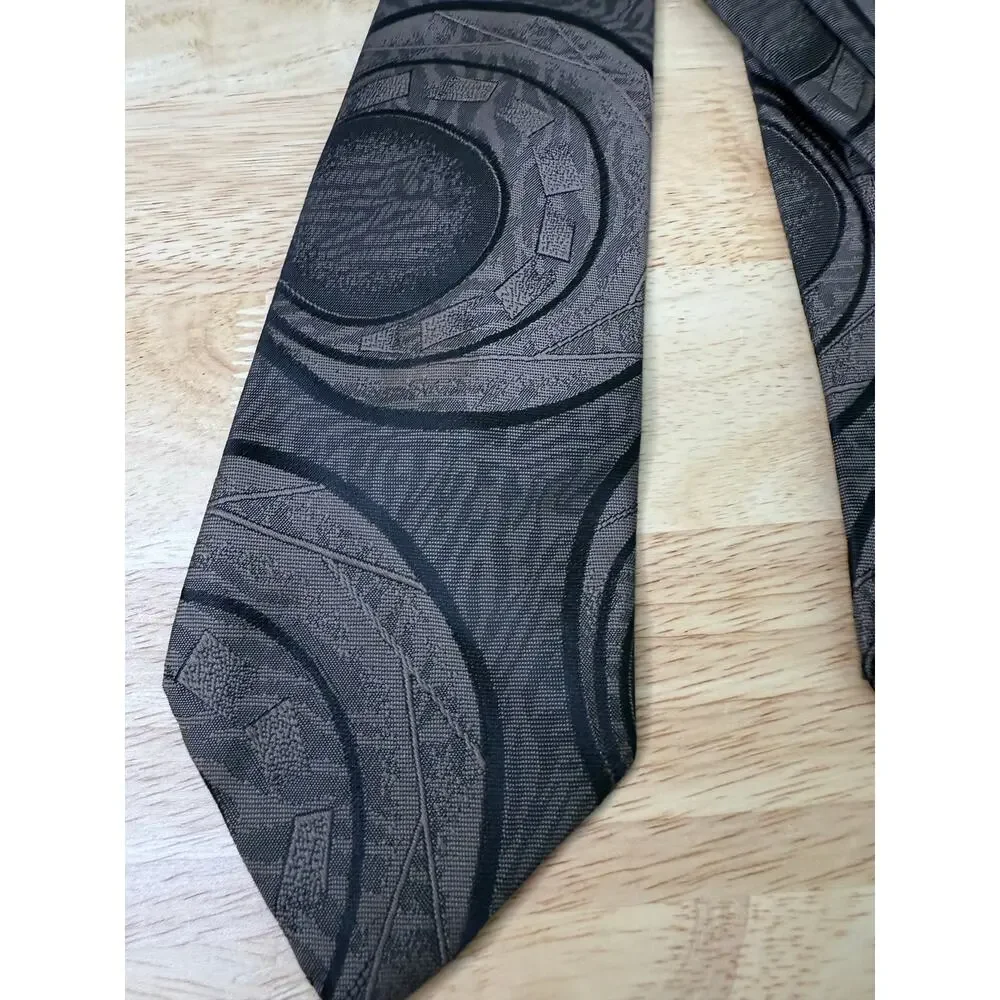 Delmani Italy Men's Neck Tie Dark Taupe Brown Black Abstract